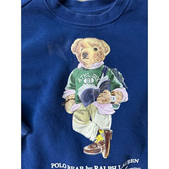 Polo by Ralph Lauren Navy Blue Bear Preppy Student Sweatshirt Size 24 - Picture 2 of 5